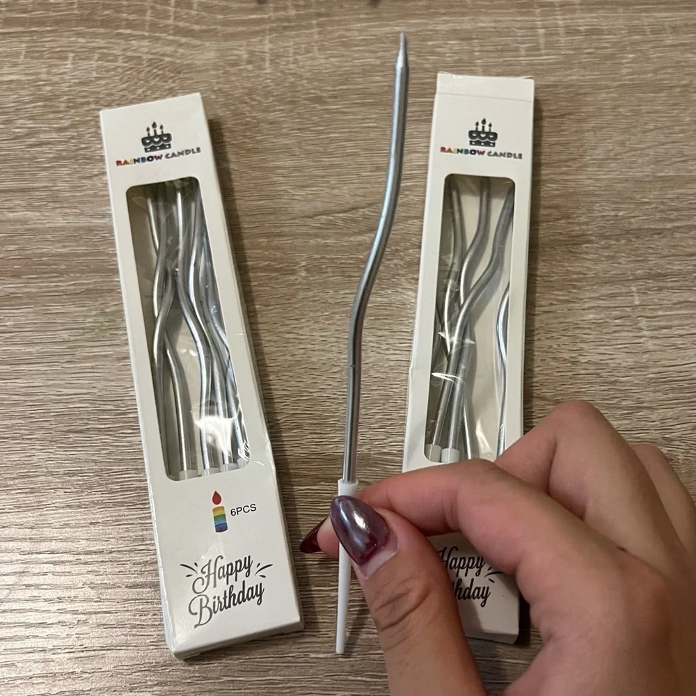 Silver Spiral Birthday Candles Set of 12 Bundle Candle Swirl Squiggly Metallic